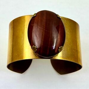 JAN MICHAELS - Vintage Brass And Brown Gemstone Cuff Bracelet